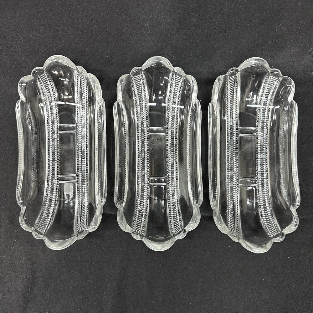 US Glass Company Banana Split/Relish Dish, Paneled Zipper Iowa Pattern, Set of 3 - Picture 2 of 10